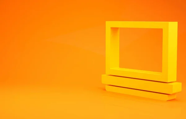 Yellow Makeup powder with mirror icon isolated on orange background. Minimalism concept. 3d illustration 3D render