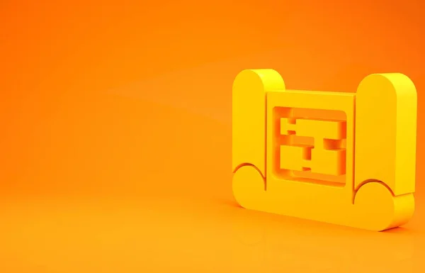 옐로우 하우스 계획의 아이콘은 주황색 배경에서 분리되었습니다 미니멀리즘의 개념입니다 렌더링 — 스톡 사진