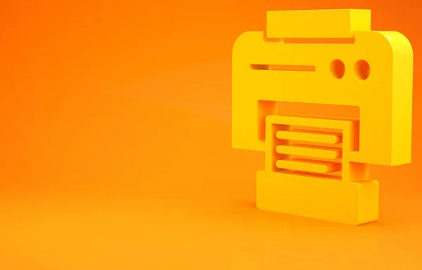 黄色打印机图标孤立在橙色背景 最低纲领的概念 3D渲染3D插图 — 图库照片