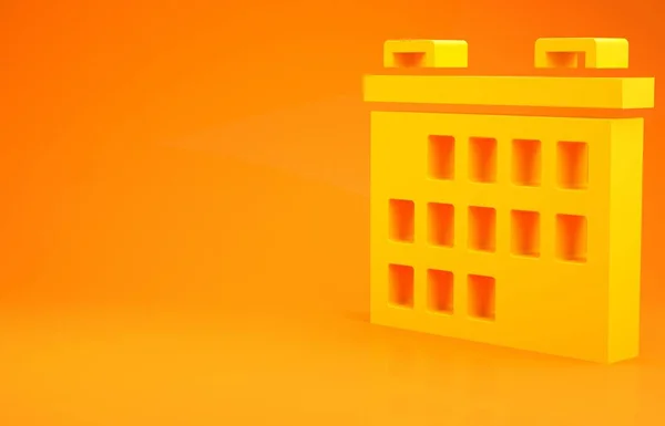 黄色日历图标孤立在橙色背景 事件提醒符号 最低纲领的概念 3D渲染3D插图 — 图库照片