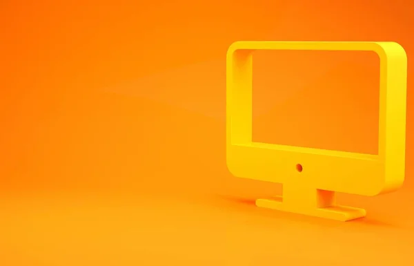 Sarı Bilgisayar Ekranı Simgesi Turuncu Arkaplanda Izole Edildi Elektronik Cihaz — Stok fotoğraf