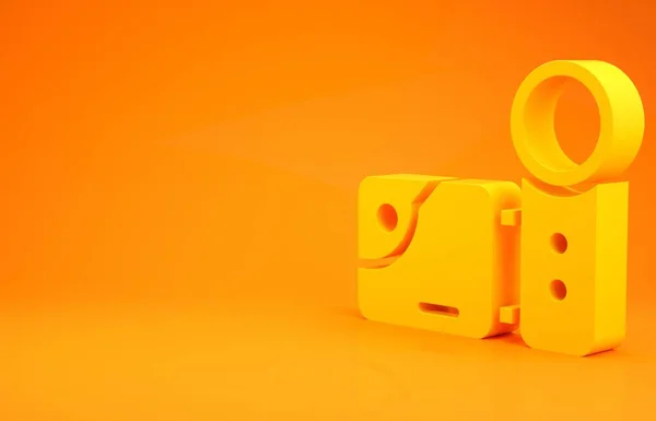 黄色电影相机图标孤立在橙色背景 摄像机 电影标志 电影放映机最低纲领的概念 3D说明3D — 图库照片