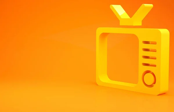 Yellow Retro Icon Isolated Orange Background Television Sign Minimalism Concept — Stock Photo, Image