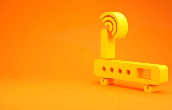 Roteador Amarelo Ícone Sinal Isolado Fundo Laranja Roteador Modem Sem — Fotografia de Stock