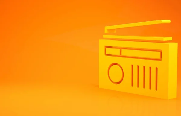 Rádio Amarelo Com Ícone Antena Isolado Fundo Laranja Conceito Minimalismo — Fotografia de Stock