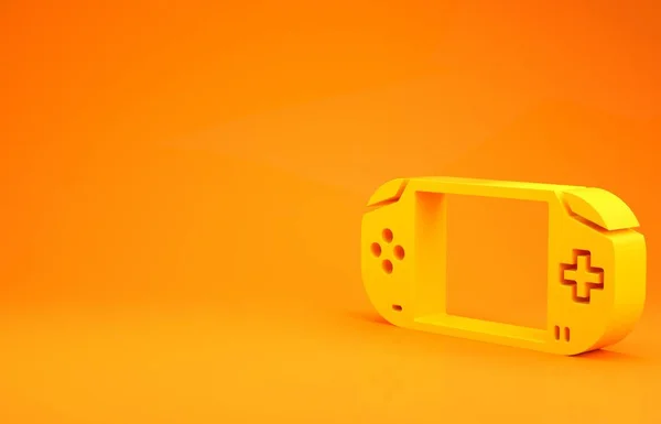 Желтая Иконка Портативной Игровой Консоли Выделена Оранжевом Фоне Знак Геймпада — стоковое фото
