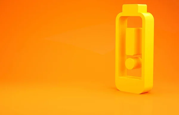 노란색 배터리 표시기는 오렌지 배경에서 분리됩니다 미니멀리즘의 개념입니다 렌더링 — 스톡 사진