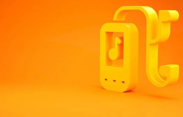 黄色音乐播放器图标孤立在橙色背景 便携式音乐设备 最低纲领的概念 3D说明3D — 图库照片