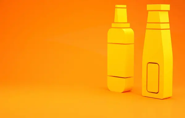 Yellow Sauce Fles Pictogram Geïsoleerd Oranje Achtergrond Ketchup Mosterd Mayonaise — Stockfoto