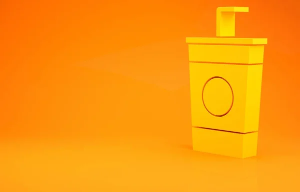 Žluté Papírové Sklo Ikonou Pitné Slámy Vody Izolované Oranžovém Pozadí — Stock fotografie