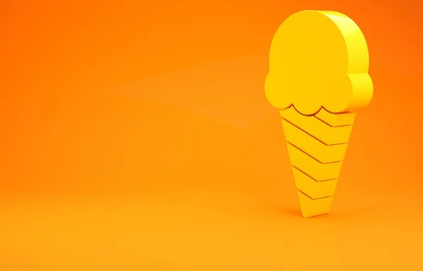 Helado Amarillo Icono Cono Gofre Aislado Sobre Fondo Naranja Dulce — Foto de Stock