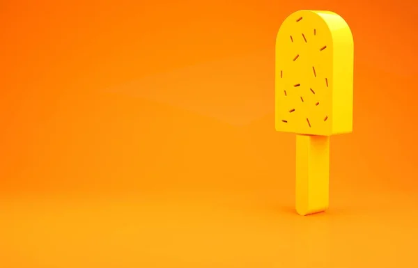 オレンジの背景に黄色のアイスクリームアイコンが孤立しています 甘いシンボルだ 最小限の概念 3Dイラスト3Dレンダリング — ストック写真