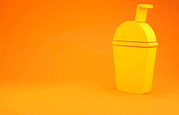 Ícone Milkshake Amarelo Isolado Fundo Laranja Copo Plástico Com Tampa — Fotografia de Stock