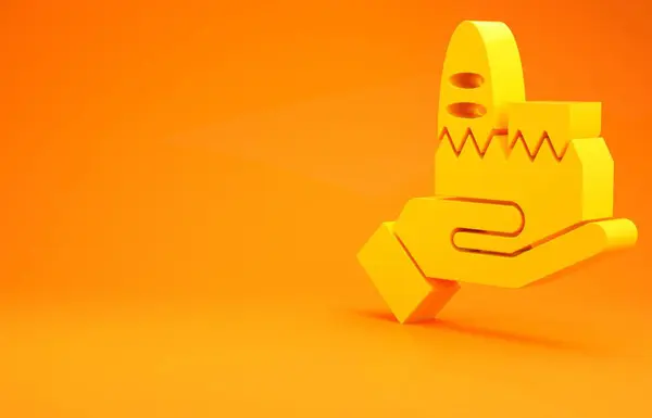 黄色オンライン注文とファーストフード配達のアイコンは オレンジの背景に隔離されています 最小限の概念 3Dイラスト3Dレンダリング — ストック写真