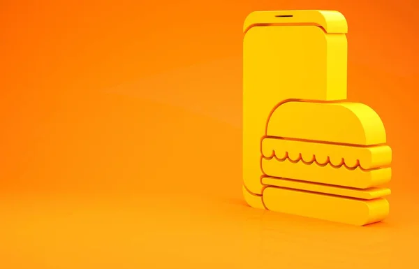 Yellow Online ordering and fast food delivery icon isolated on orange background. Burger sign. Minimalism concept. 3d illustration 3D render