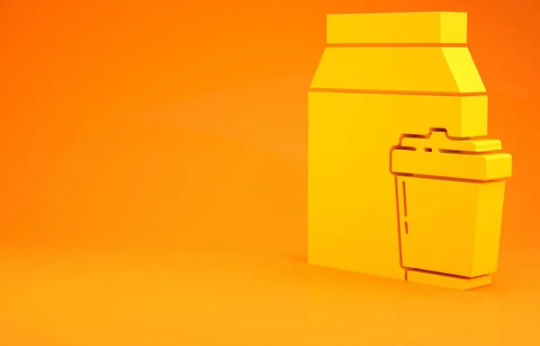 Yellow Online ordering and fast food delivery icon isolated on orange background. Minimalism concept. 3d illustration 3D render