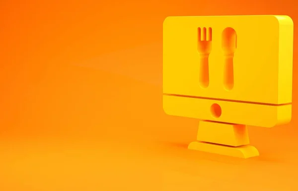 Yellow Online ordering and fast food delivery icon isolated on orange background. Minimalism concept. 3d illustration 3D render