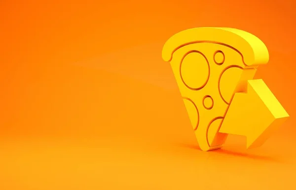 Yellow Online ordering and fast pizza delivery icon isolated on orange background. Minimalism concept. 3d illustration 3D render