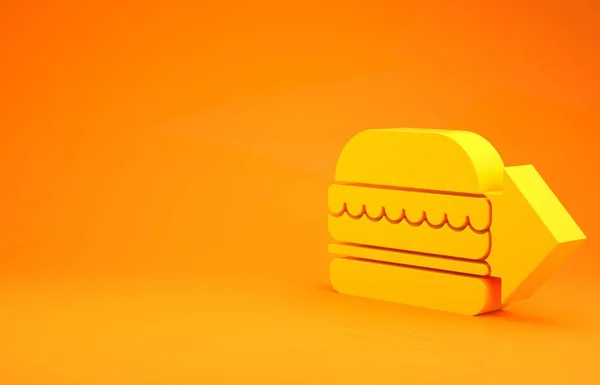 Yellow Online ordering and burger delivery icon isolated on orange background. Minimalism concept. 3d illustration 3D render