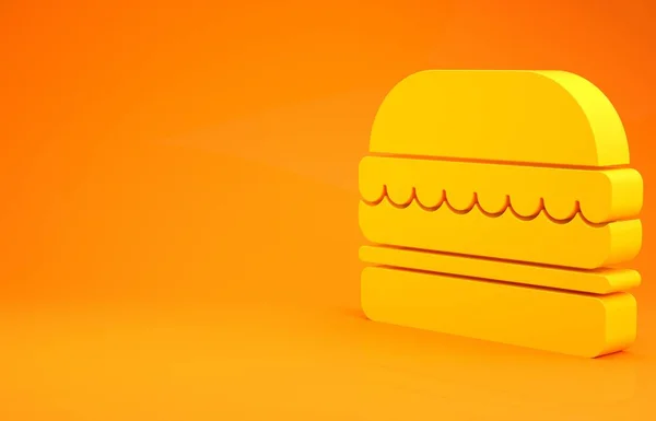 Yellow Burger icon isolated on orange background. Hamburger icon. Cheeseburger sandwich sign. Fast food menu. Minimalism concept. 3d illustration 3D render