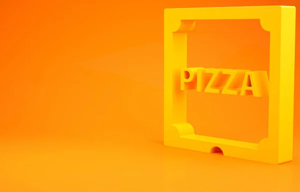 Żółta Pizza Kartonowym Pudełku Ikona Izolowana Pomarańczowym Tle Pudełko Elementami — Zdjęcie stockowe