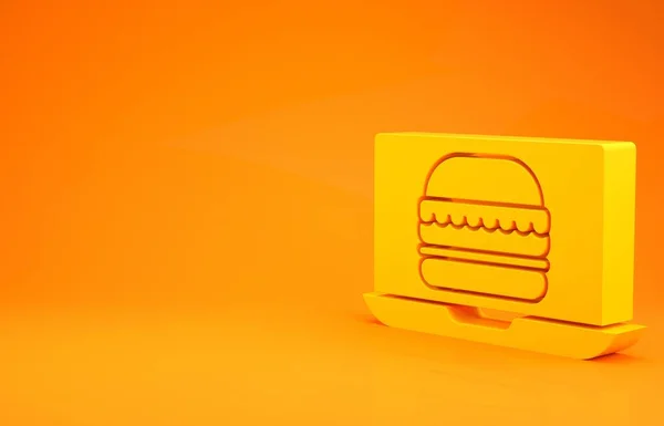 Yellow Online ordering and burger delivery icon isolated on orange background. Minimalism concept. 3d illustration 3D render