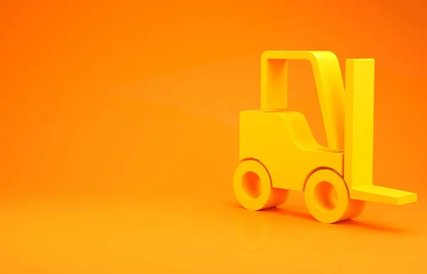 Yellow Forklift Truck Icon Isolated Orange Background Fork Loader Cardboard — Stock Photo, Image