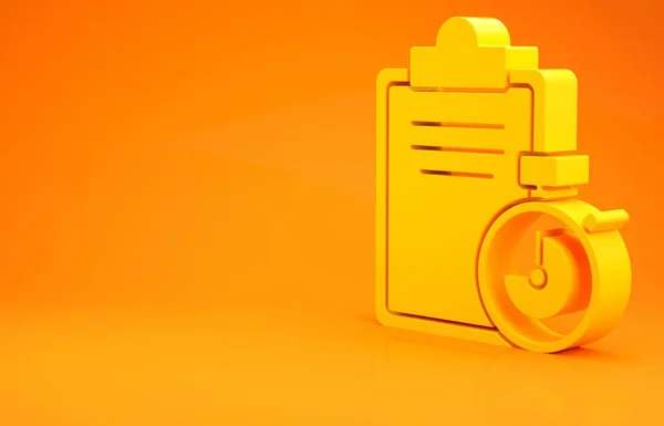 Yellow Verification of delivery list clipboard icon isolated on orange background. Minimalism concept. 3d illustration 3D render