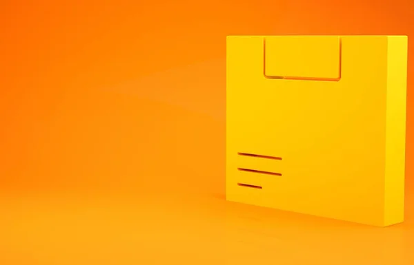 Yellow Carton cardboard box icon isolated on orange background. Box, package, parcel sign. Delivery and packaging. Minimalism concept. 3d illustration 3D render