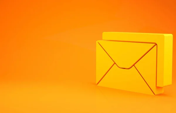 Κίτρινος Φάκελος Απομονωμένος Πορτοκαλί Φόντο Email Σύμβολο Γράμμα Μήνυμα Μινιμαλιστική — Φωτογραφία Αρχείου