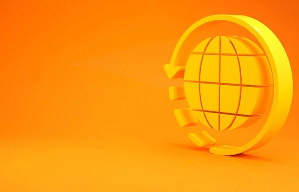 Żółty Worldwide Wysyłka Kartonowe Pudełko Ikona Izolowane Pomarańczowym Tle Koncepcja — Zdjęcie stockowe
