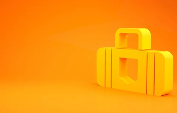 Żółta Walizka Ikonę Podróży Odizolowana Pomarańczowym Tle Podróżujący Znak Bagażu — Zdjęcie stockowe