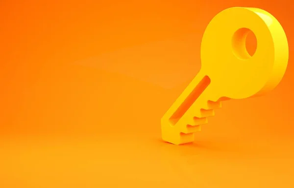 オレンジの背景に黄色のキーアイコンが孤立しています 最小限の概念 3Dイラスト3Dレンダリング — ストック写真