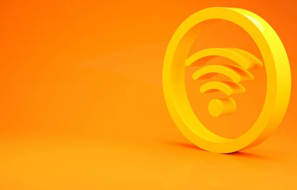 Sarı Kablosuz Internet Sembolü Ikonu Turuncu Arka Planda Izole Edildi — Stok fotoğraf