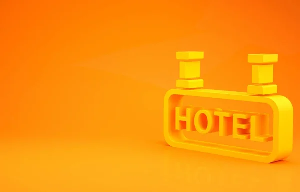 Gelbe Außenwerbung Mit Hotelsymbol Auf Orangefarbenem Hintergrund Minimalismus Konzept Illustration — Stockfoto