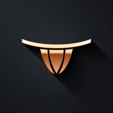 Siyah arka planda izole edilmiş altın kadın iç çamaşırı ikonu. Kız iç çamaşırı. Bayan iç çamaşırı. Uzun gölge tarzı. Vektör İllüstrasyonu