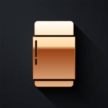 Siyah arkaplanda izole edilmiş altın silgi ya da kauçuk ikon. Uzun gölge tarzı. Vektör İllüstrasyonu