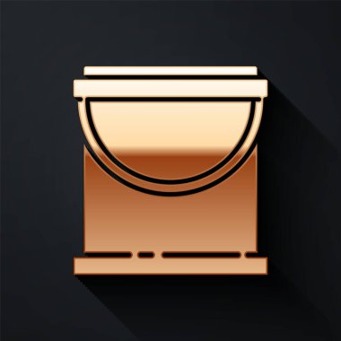 Siyah arkaplanda izole edilmiş altın boya kovası simgesi. Uzun gölge tarzı. Vektör İllüstrasyonu