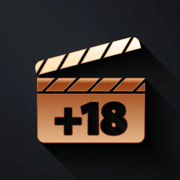 Gold Movie Clapper Content Icon Selected Black Background Символ Возрастных — стоковый вектор