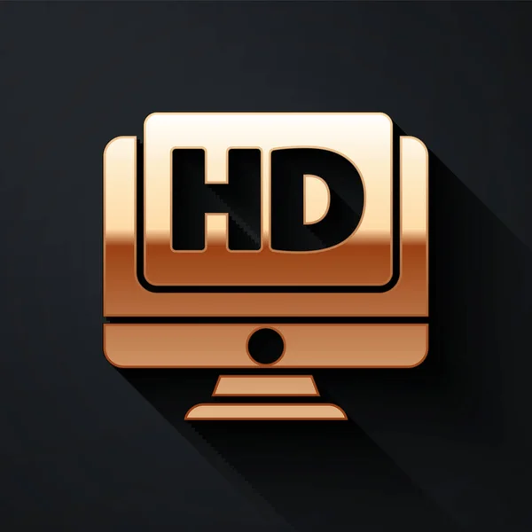 Золотий Комп Ютер Дисплей Піктограмою Відео Технології Ізольовані Чорному Тлі — стоковий вектор