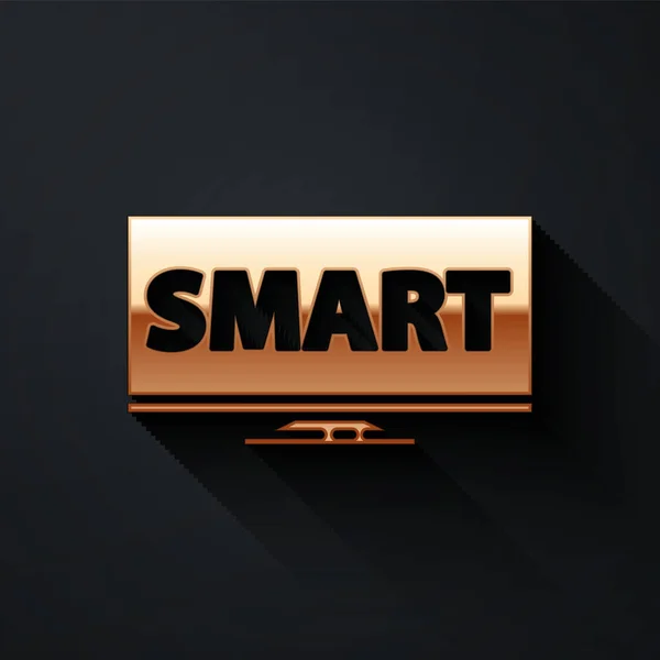 Gold Screen Med Smart Video Teknik Ikon Isolerad Svart Bakgrund — Stock vektor