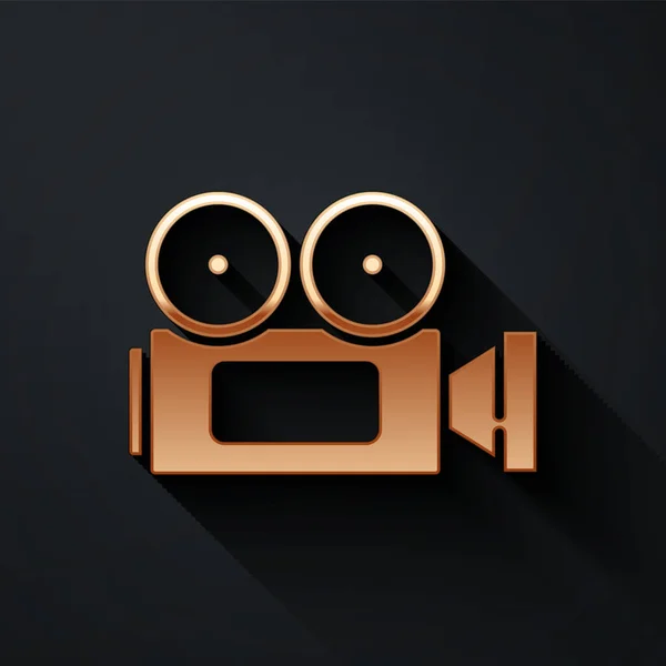 Gold Cinema Kamera Symbol Isoliert Auf Schwarzem Hintergrund Videokamera Filmschild — Stockvektor