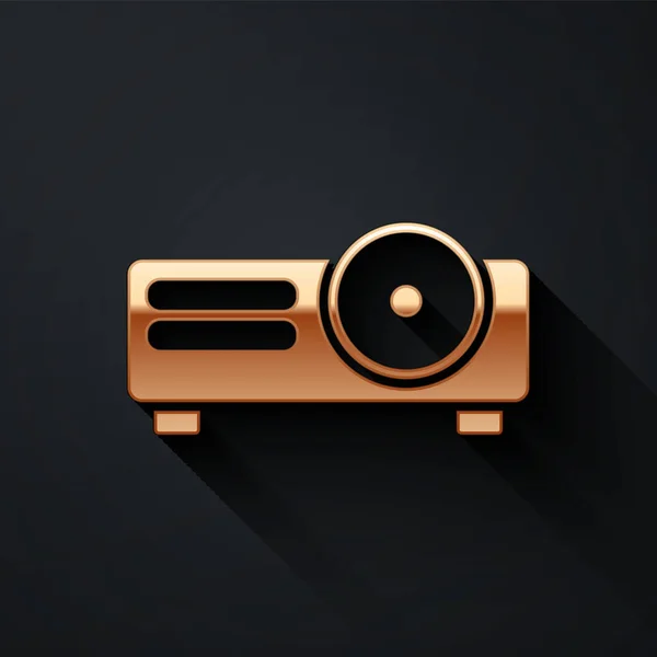 Altın Sunum Film Film Medya Projektör Simgesi Siyah Arkaplanda Izole — Stok Vektör