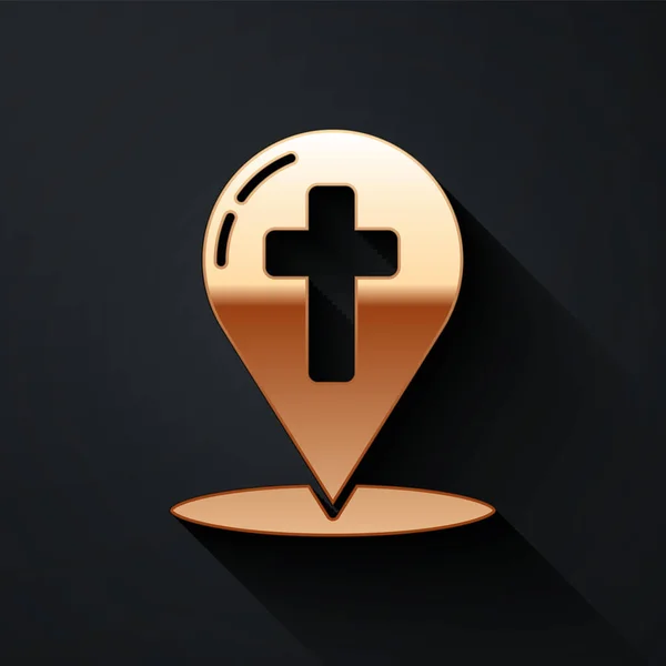Gold Map Pekare Med Kristet Kors Ikon Isolerad Svart Bakgrund — Stock vektor