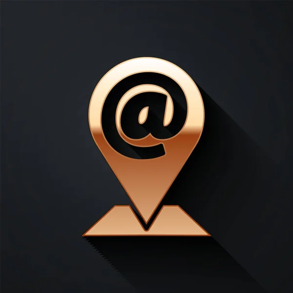 Złoto Lokalizacja Poczta Mail Ikona Izolowane Czarnym Tle Mail Symbolem — Wektor stockowy