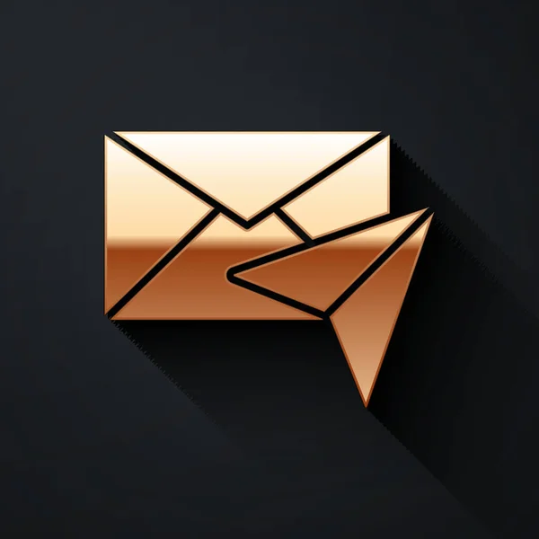 Ícone Envelope Ouro Isolado Fundo Preto Símbolo Letra Mensagem Email —  Vetores de Stock