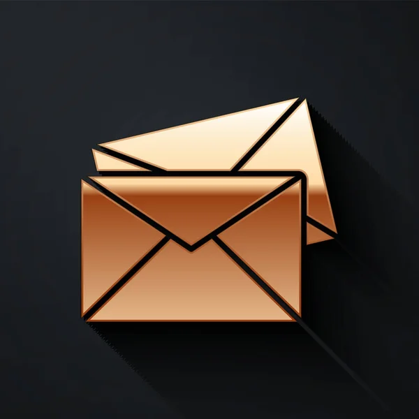 金色信封图标隔离在黑色背景上 电子邮件信件符号 长影子风格 病媒图解 — 图库矢量图片