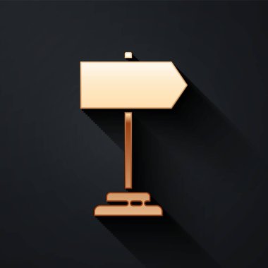 Altın Yol trafik tabelası. Siyah arkaplanda sinyal simgesi izole edildi. İşaretçi sembolü. İzole sokak bilgi levhası. Yön tabelası. Uzun gölge tarzı. Vektör İllüstrasyonu