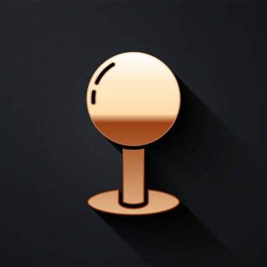 Siyah arkaplanda Gold Push simgesi izole edildi. Raptiye işareti. Uzun gölge tarzı. Vektör İllüstrasyonu