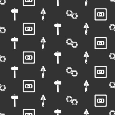 Altıgen metal fındık, elektrik prizi, Hammer ve Trowel 'ı pürüzsüz desene ayarlayın. Vektör